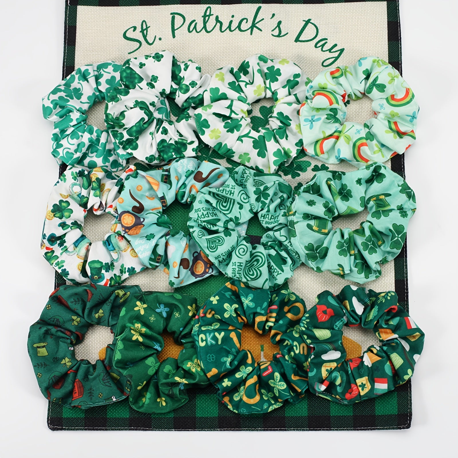 St. Patrick's Shamrock Hair Scrunchies Set