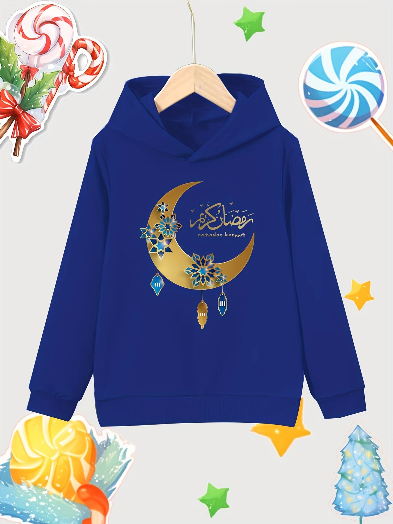 Moon Print Girls Cotton Hooded Sweatshirt for Autumn Winter