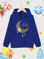 Moon Print Girls Cotton Hooded Sweatshirt for Autumn Winter