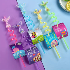 6pcs Sequin Fruit Shape Straws Curved Plastic Bar Milk Tea Straws