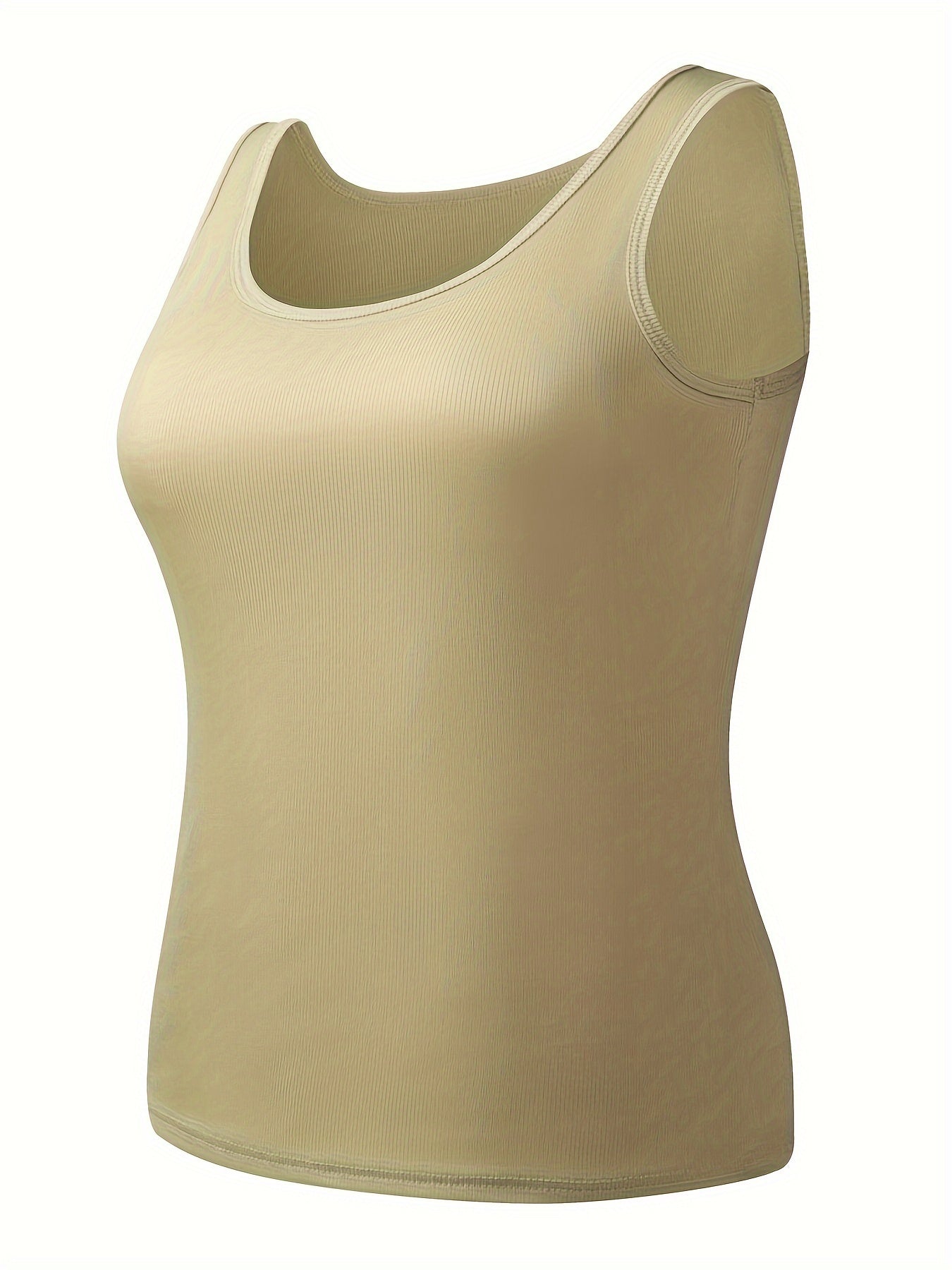 Solid Tank Top for Women Round Neck High Stretch Casual Loungewear