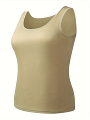 Solid Tank Top for Women Round Neck High Stretch Casual Loungewear