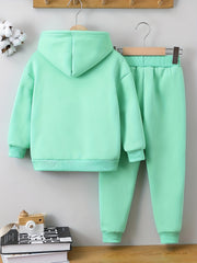 2Pcs Girls Fleece Sports Hoodie And Pant Suit Set