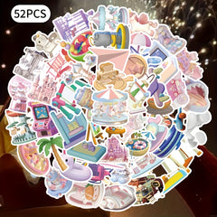 52pcs 3D Amusement Park Cartoon Stickers for Scrapbooks Desks Water Bottles