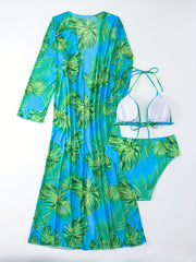 Boho Bikini Set Women's Plus Tropical Print Swimsuit Three Piece Set