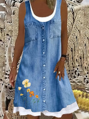 Women's Plus Floral & Denim Print Loose Tank Dress