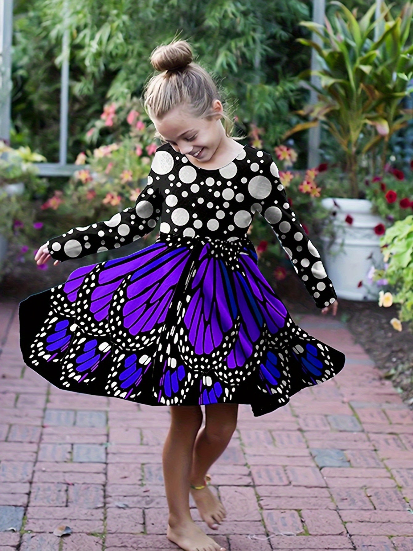 Girls Butterfly Style Long Sleeve Dress Spring Fall Sports Gift