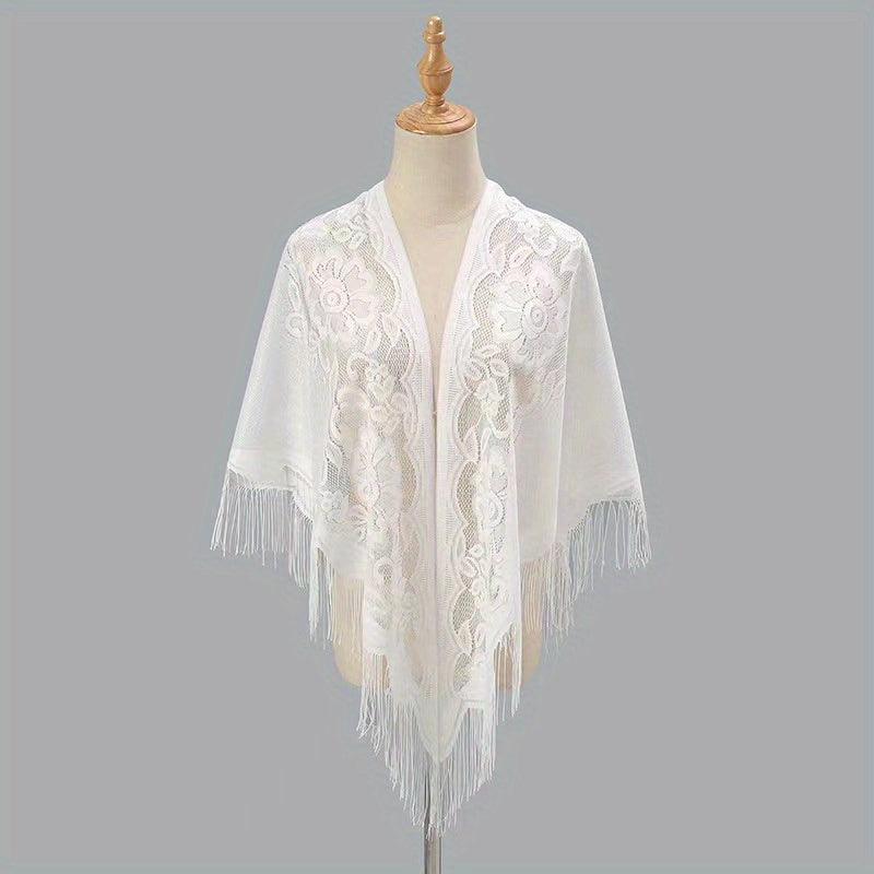 Lace Hollow Tassel Shawl Women Windproof Scarf Triangle Shawl