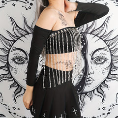 Punk Chain Fringe Skirt Belt Rivet PU Leather Harness Adjustable Gothic Belt