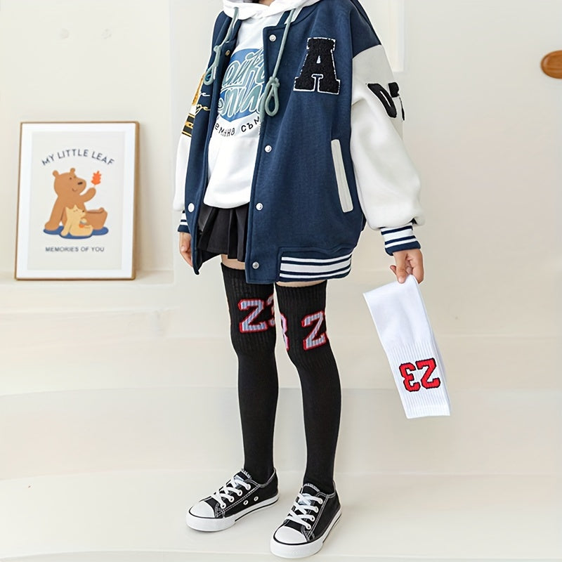 Girls Casual Striped Knit High Socks Cotton Soft Comfortable Breathable