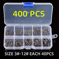 High Carbon Steel Fishing Hook Set, Saltwater/Freshwater Barbed Hooks