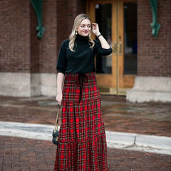 Plaid Print Drawstring Maxi Skirt