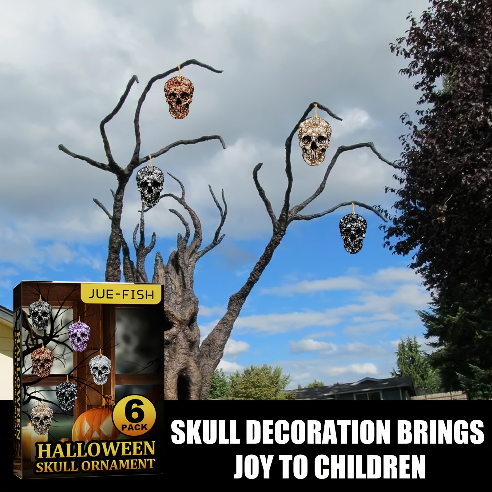 6pcs Hanging Skull Heads Halloween Decor Props