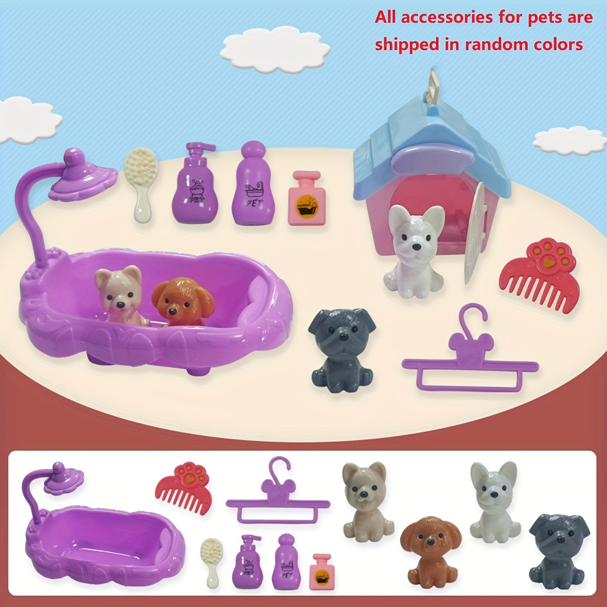 Children's Playhouse Toy Scene Puppy Kitten Pet DIY Toy Set