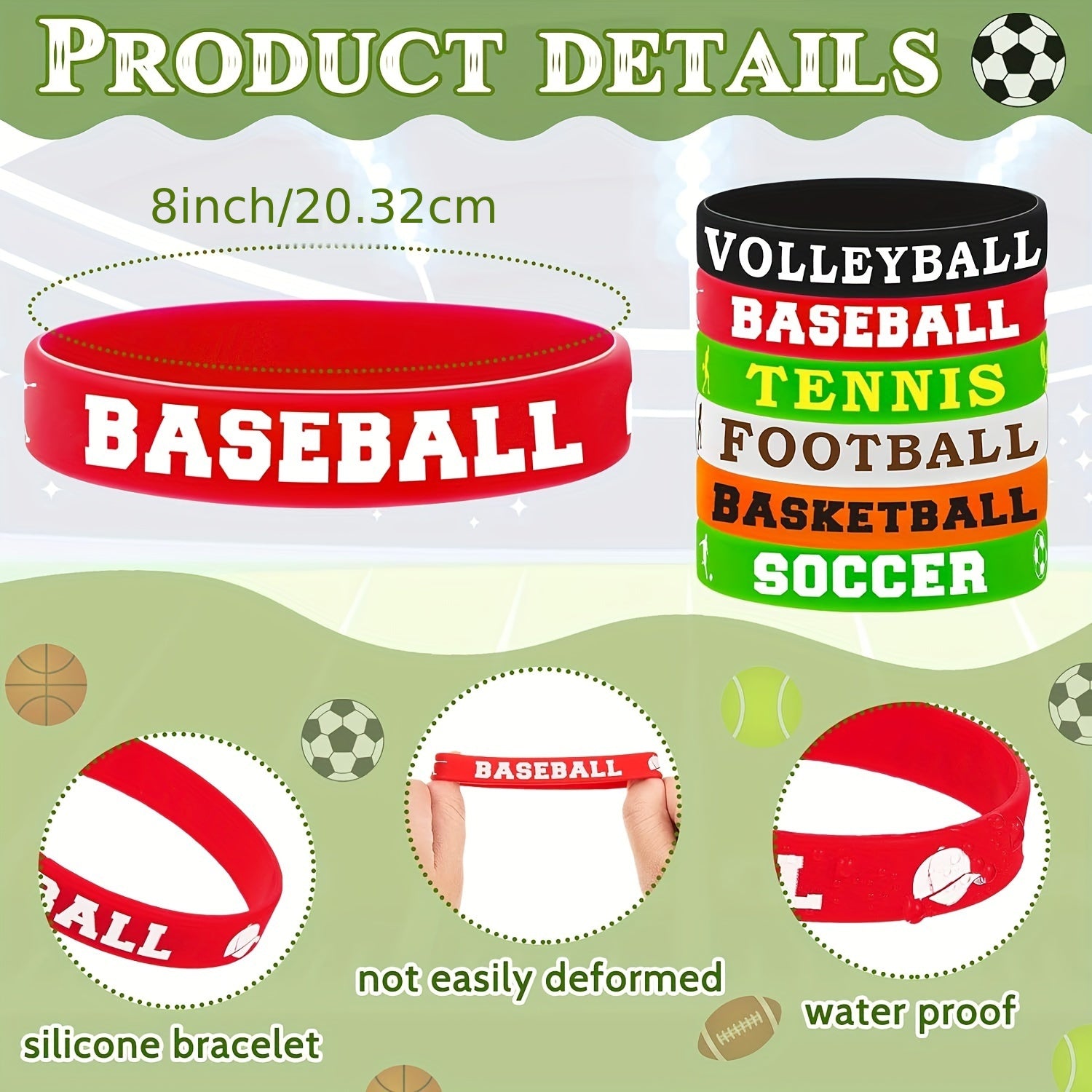 36 Pcs Football Silicone Bracelets Women Motivational Stretch