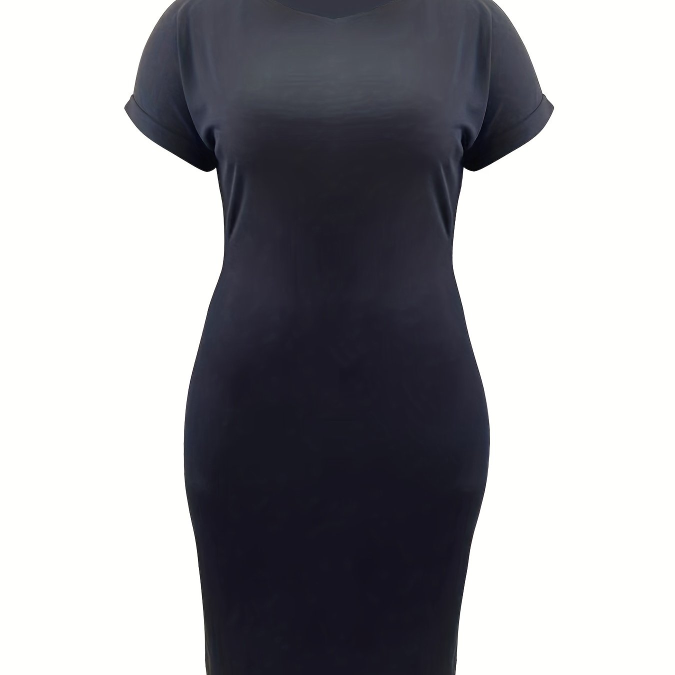 Solid Roll Up Short Sleeve Bodycon Midi Dress
