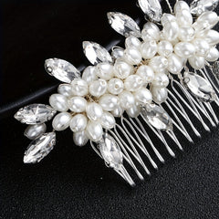 Faux Pearl Hair Comb Floral Rhinestone Alloy Hair Comb Hairpin for Girls Women