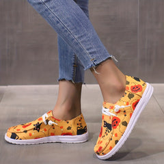 Scary Cat Pumpkin Print Slip On Sneakers Lightweight Comfortable Boat Shoes