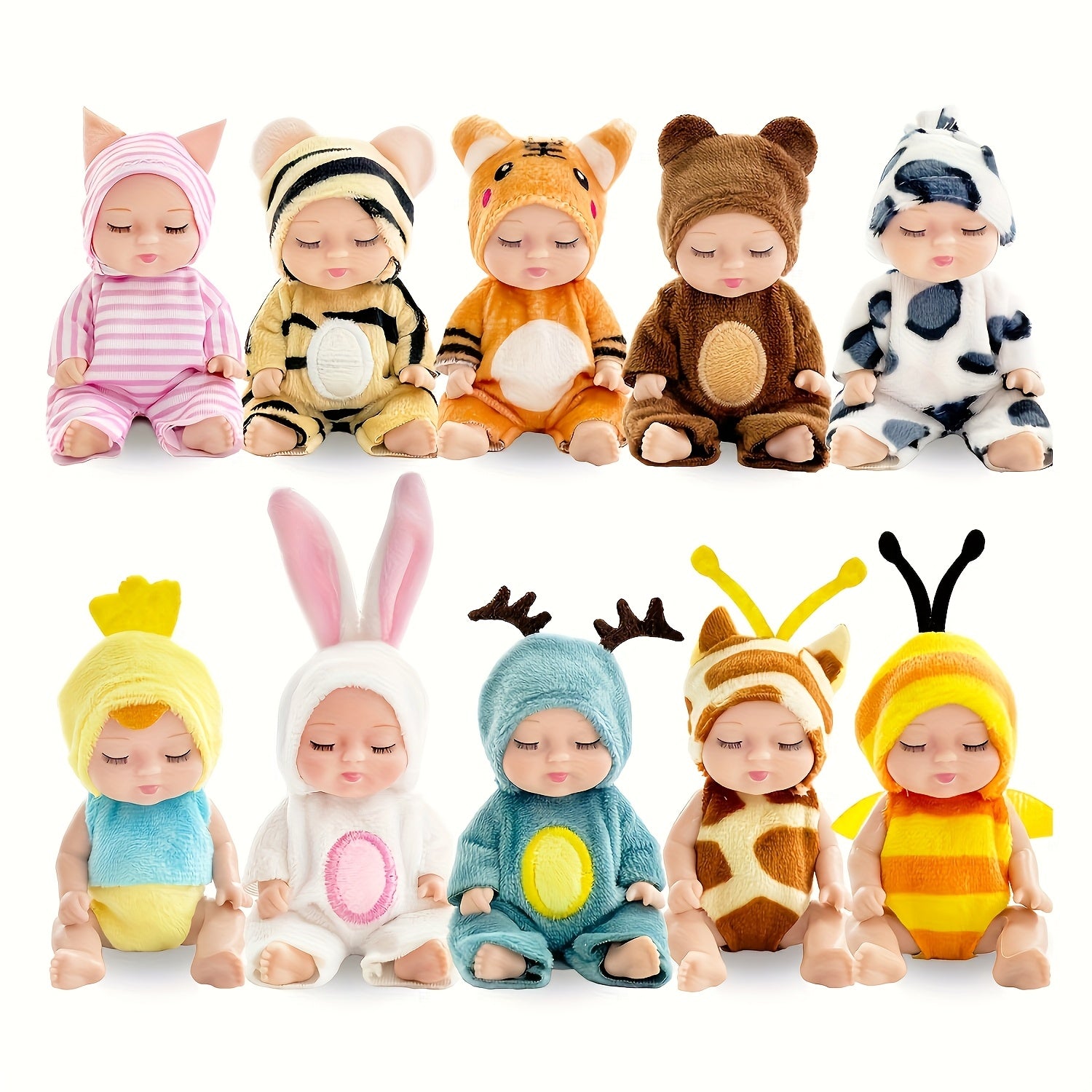 10pcs 4 inch Realistic Animal Costume Dolls Soft Plush Mini Stuffed Animals