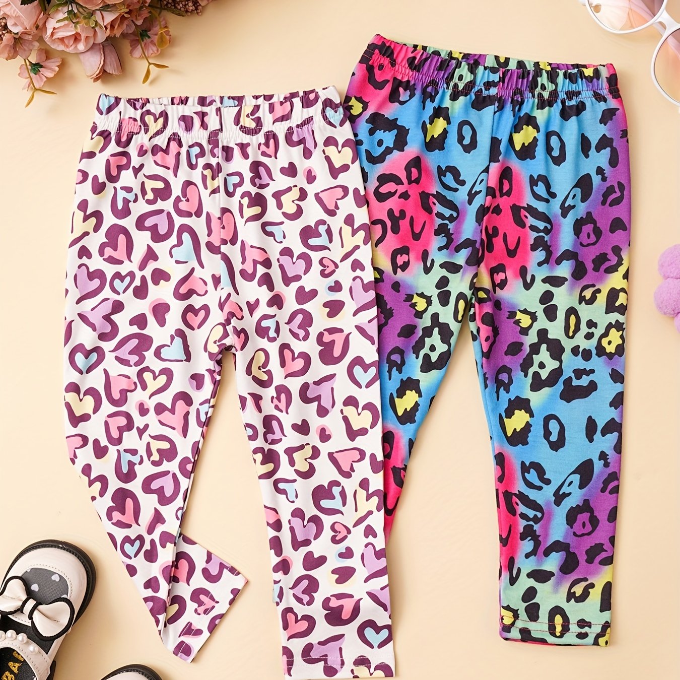 2pcs Baby Girl's Leopard Print Leggings Soft & Comfortable Trousers