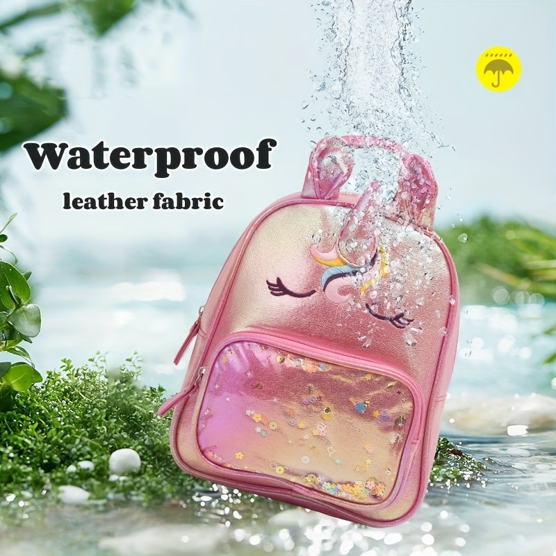 Kids Cartoon Sequins Backpack Waterproof PU Leather
