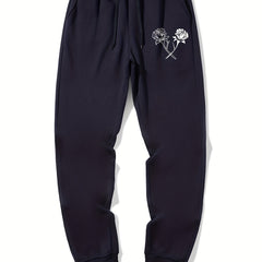 Dual Roses Casual Stretch Graphic Drawstring Joggers Men's Sweatpants