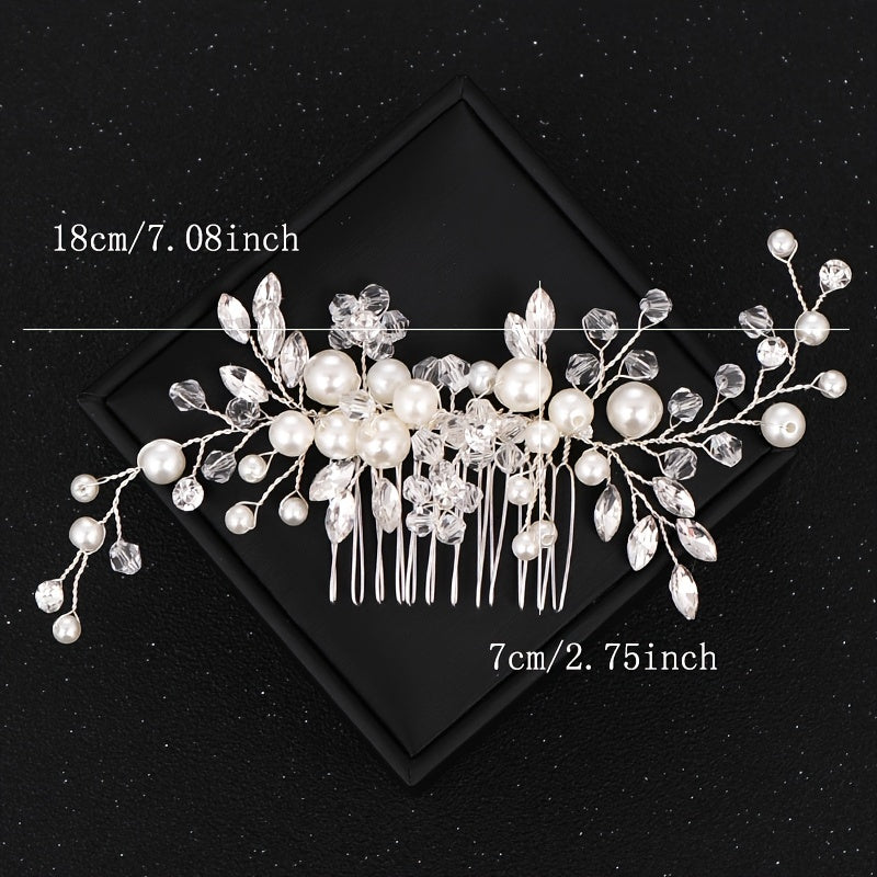 Faux Pearl & Rhinestone Wedding Silvery Hair Comb Bridal Hair Barrette