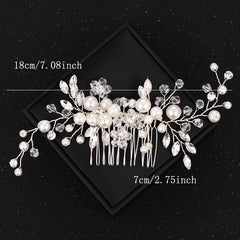 Faux Pearl & Rhinestone Wedding Silvery Hair Comb Bridal Hair Barrette
