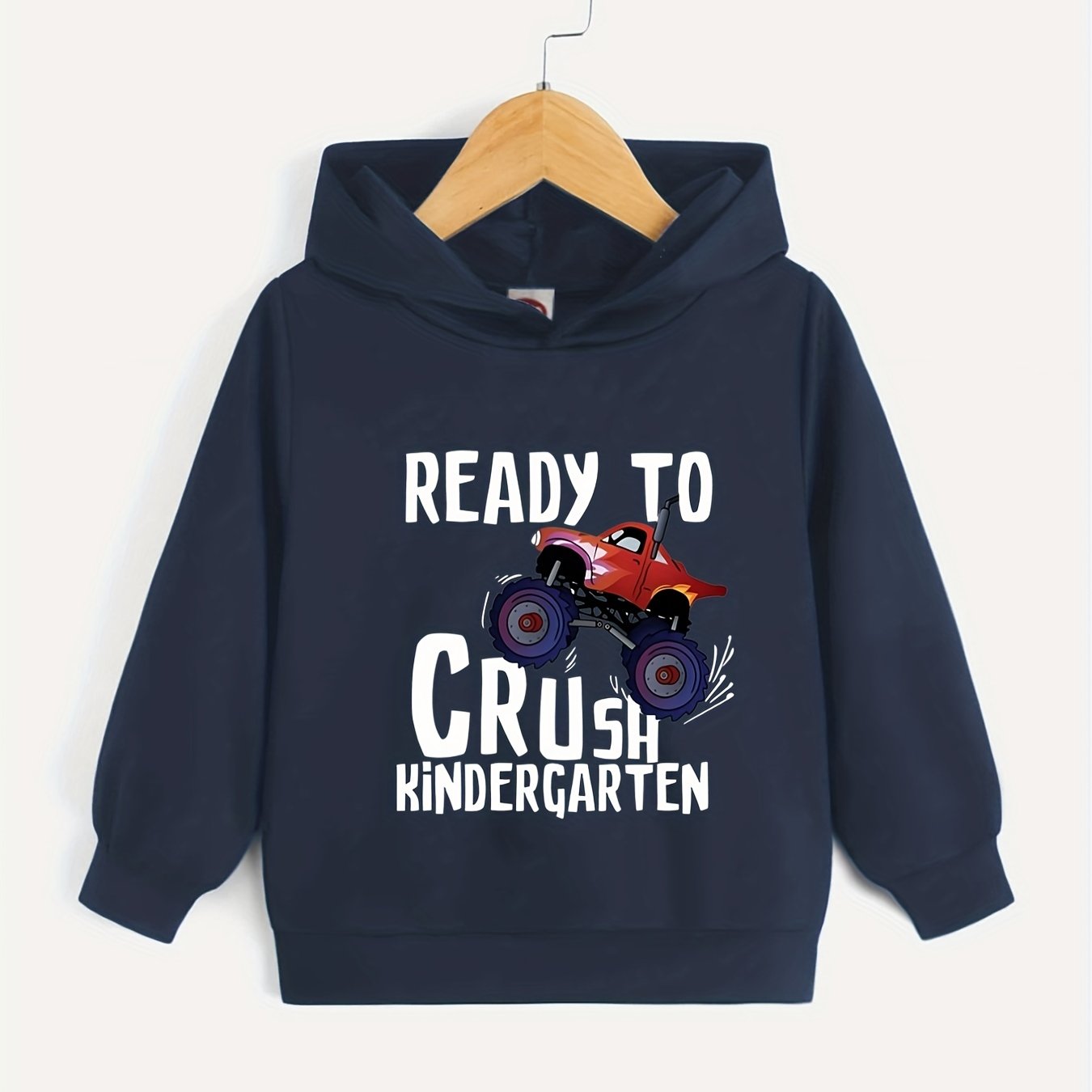 Boys Cartoon Car & Letter Print Hooded Sweatshirt