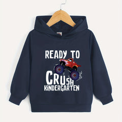 Boys Cartoon Car & Letter Print Hooded Sweatshirt