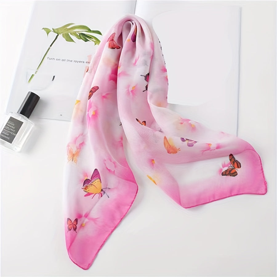 Butterfly Printed Square Scarf Silk Thin Headband Breathable Hair Wrap