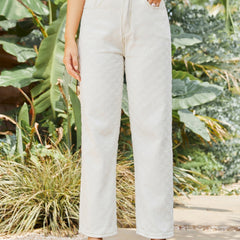 High Waist Ripped Detail Straight Jeans