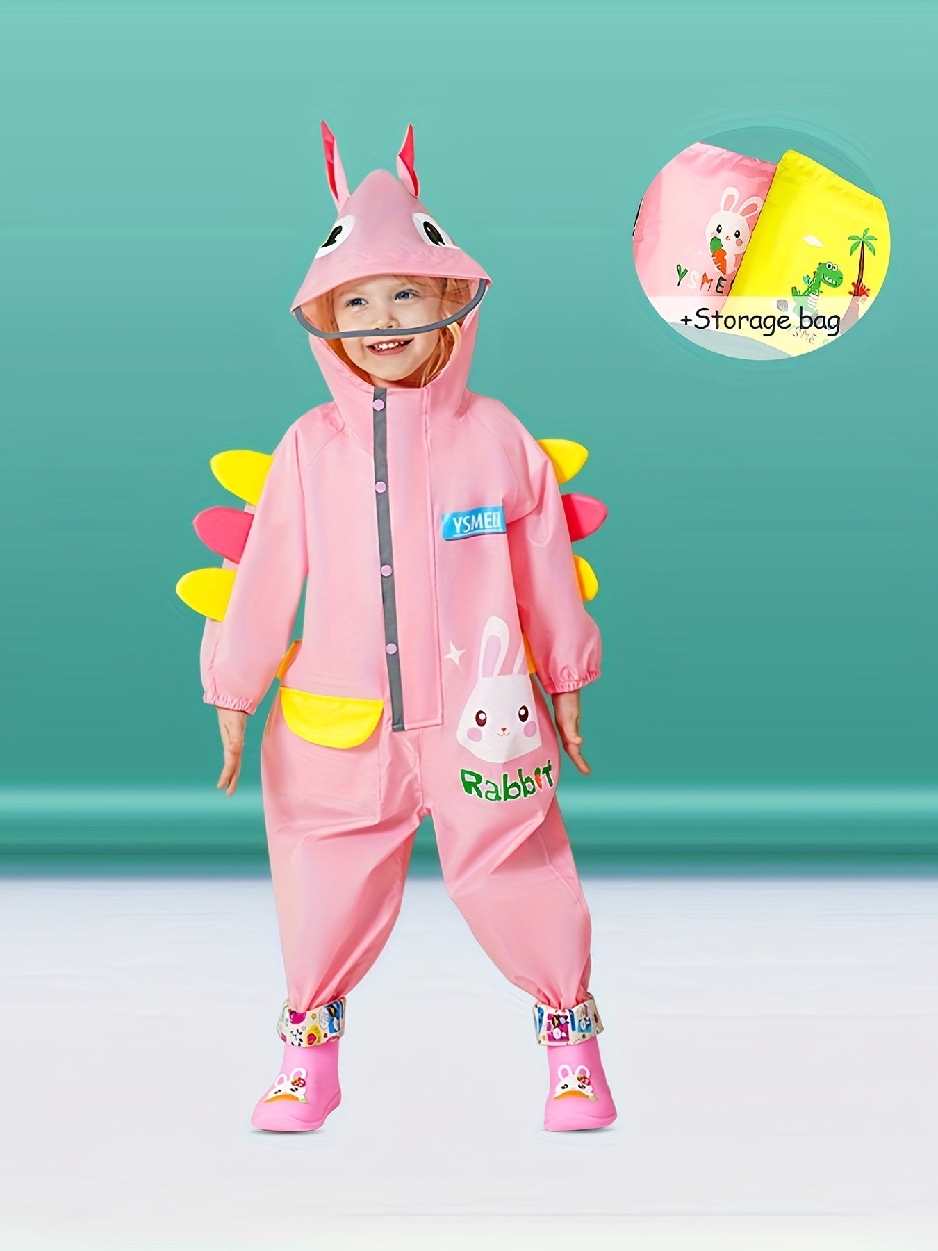 Adorable Dino Style Overalls Raincoat for Girls