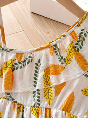 Girls Leaves Graphic Ruffled Cami Dress Sundress For Party Beach