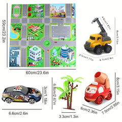 Cartoon City Map Pull Back Car Toy Set
