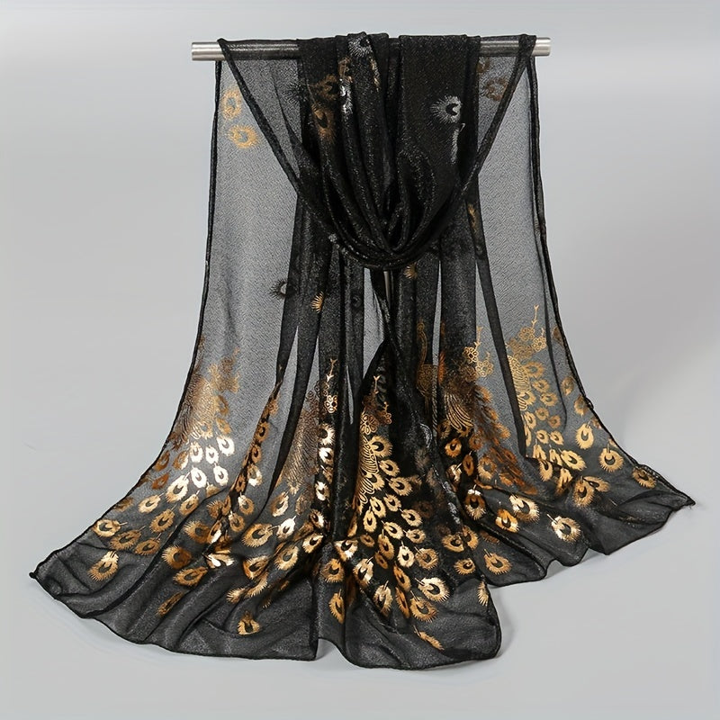 Peacock Hot Stamping Scarf Thin Breathable Shawl Women Sunscreen Windproof