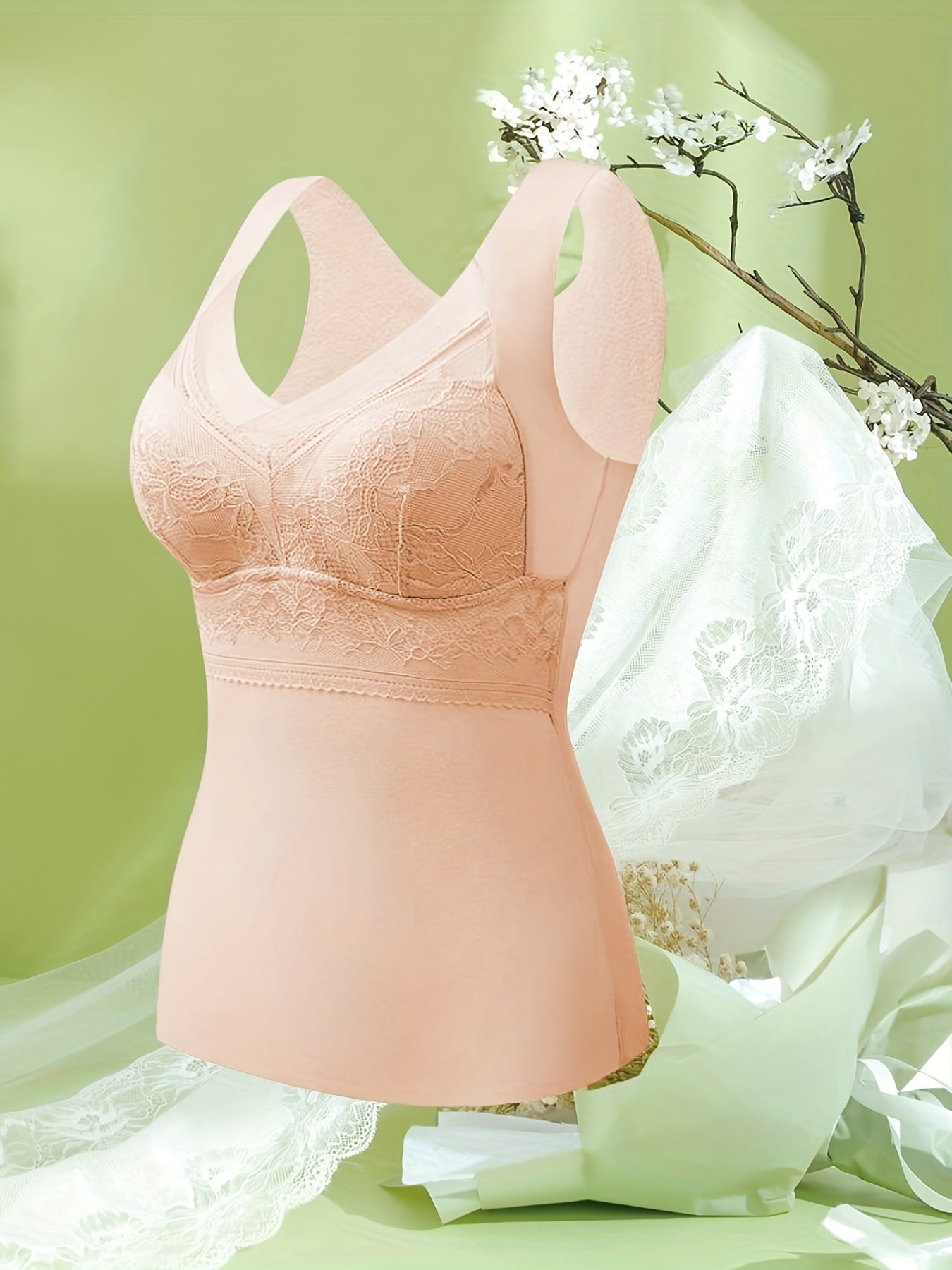 Lace Stitching Thermal Underwear Soft V Neck Sleeveless Top