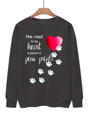 Dog Footprint & Letter Print Sweatshirt for Women