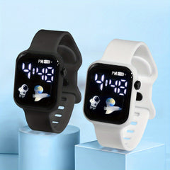 2pcs Astronaut Pattern LED Screen Electronic Watch for Boys Girls Teens
