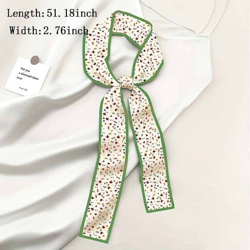Green Print Skinny Scarf Neckerchief Floral Polka Dot Plaid Pattern Neck Tie