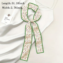 Green Print Skinny Scarf Neckerchief Floral Polka Dot Plaid Pattern Neck Tie