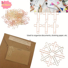 36pcs Cross Shaped Paper Clips Golden & Rose Paper Clips Study Supplies