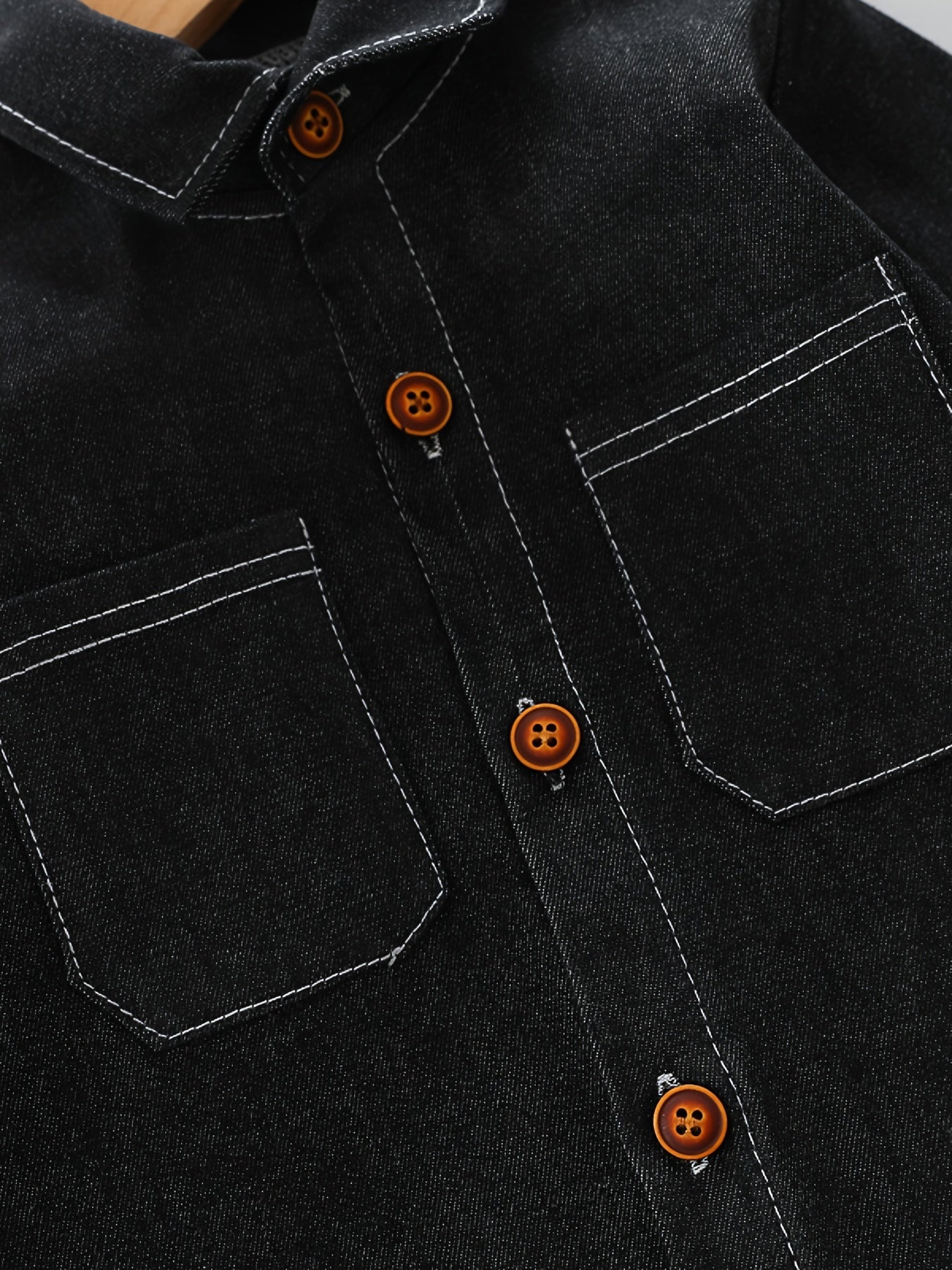 Boy's Denim Shirt & Pants Set Street Style Outfits For Spring Fall