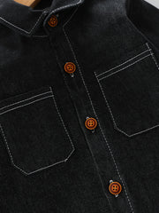 Boy's Denim Shirt & Pants Set Street Style Outfits For Spring Fall