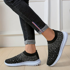 Women's Rhinestone Sock Sneakers Low Top Slip On Shoes
