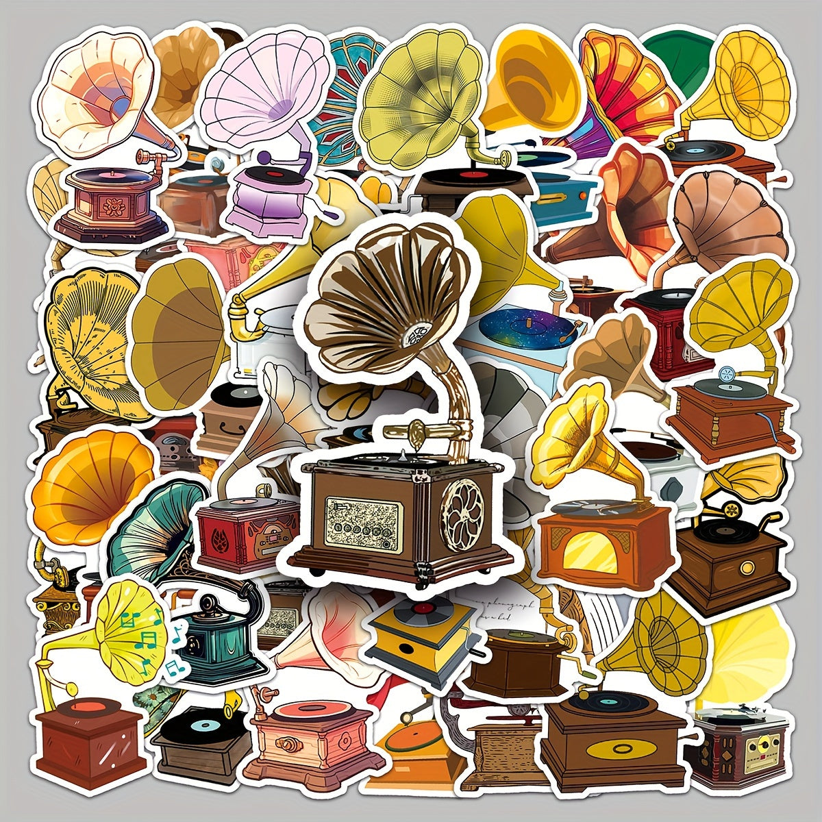 50pcs Cartoon Phonograph Doodle Stickers For Luggage Car Mobile Case Cup