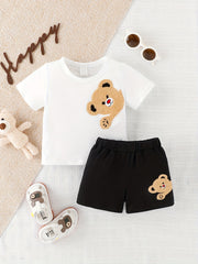 2pcs Bear Embroidery T-shirt & Shorts Set for Babies