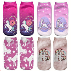 4 Pairs Unicorn Pattern Socks & Lightweight Low Cut Socks Women's Stockings