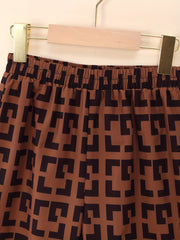 Girl's Geometric Pattern 2pcs Puff Sleeve Shirt & Flared Pants Set
