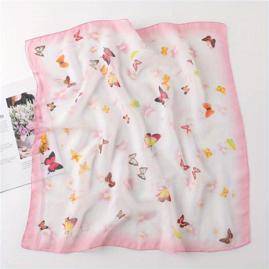 Butterfly Printed Square Scarf Silk Thin Headband Breathable Hair Wrap